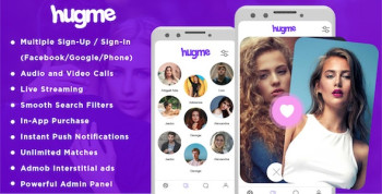 Hugme – Android Native Dating App with Audio Video Calls and Live Streaming