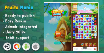 Fruit Mania – Match 3 Game Unity Template with admob