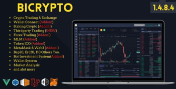 Bicrypto – Crypto Trading Platform, Exchanges, KYC, Charting Library, Wallets, Binary Trading, News 1.4.8.4.2 + 6 Add-ons: Wallet Connect, Token ICO, Bot Invest