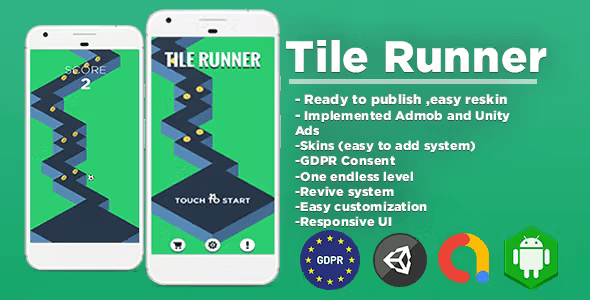 Tile Runner – Unity Template (Admob Ads +Unity Ads+ GDPR Consent)